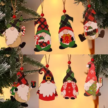 Új, Fából készült Festett karácsonyfa Lógó Dísz Aranyos Arctalan Gnome Fából készült Medálok Gyerek Játékok, Ajándékok, Dekoráció, Otthon