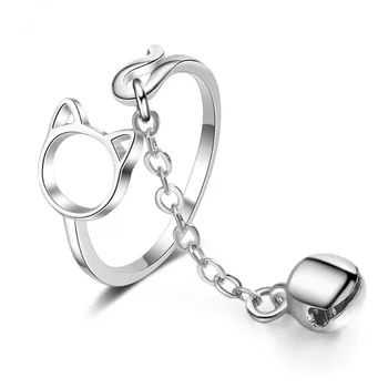 Új Gyönyörű Aranyos Macska Bell Nyitó Állítható Gyűrű Női Ékszerek Kiegészítők Fél Ajándék SAR99