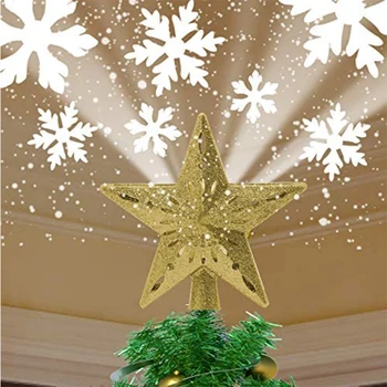 Új Karácsonyi Csillag Díszíteni LED Vetítési Fény Fa Tetején Forgó Hópehely Pentagram Vetítés karácsonyfa Toplisták Fény