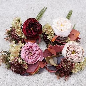 ÚJ Luxus Austin Rózsa csomag bogyók, selyem fű mesterséges virágokat az esküvői dekoráció, otthon asztali díszek