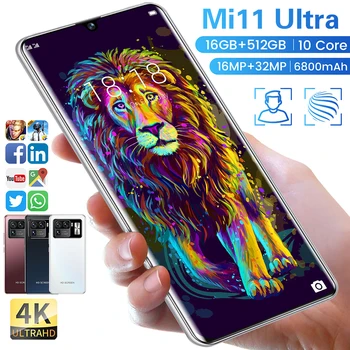 Új M11 Ultra Okos Telefon, 16GB RAM, 512 GB ROM 7.3 Hüvelykes HD kijelző a Mobiltelefon Android 10 Kártyafüggetlen Mobil Telefon Támogatja a Google-GPS