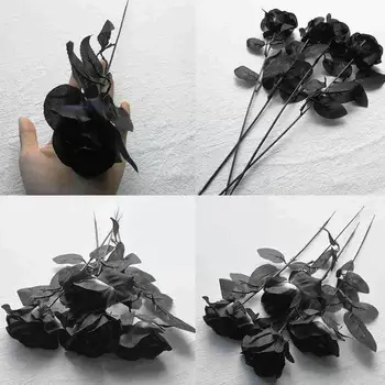 Új Mesterséges Fekete Rózsa Virág Egyetlen Ág Halloween Esküvő Party Otthon Karácsonyi Gótikus Virág Virág Dekoráció Hamis Y9T8