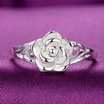 Új Szilárd S990 Jól Ezüst Gyűrű Nők Szerencse Rózsa Virág Állítható Gyűrű A Legjobb Ajándék