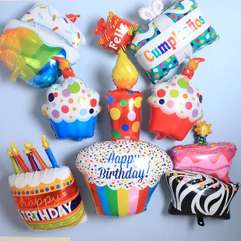 Új Színes Pöttyös Torta Alumínium Ballon Gyertya Csíkos Torta Children 's Birthday Party Dekoráció
