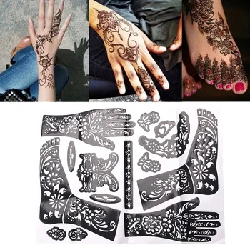 Újrafelhasználható Vízálló Unisex Ideiglenes Tetoválás Diy Eszközök India, Henna Sablon Kezét, Karját, Body Art Virág Tetoválás Matricák Sablonok